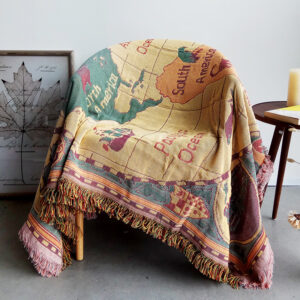 Aggcual Retro World Map Cotton Throw Blanket Sofa Covers